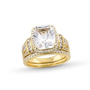 Zales Cushion-Cut White Lab-Created Sapphire Ring Sterling Silver with 18K Gold